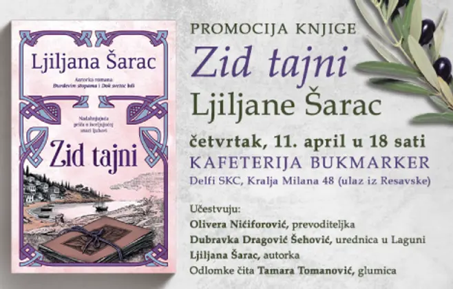Promocija knjige „Zid tajni“ Ljiljane Šarac 11. aprila u knjižari Delfi SKC