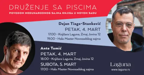 Dejan Tiago-Stanković i Ante Tomić 4. marta u knjižari u Zmaj Jovinoj u Novom Sadu - slika 1